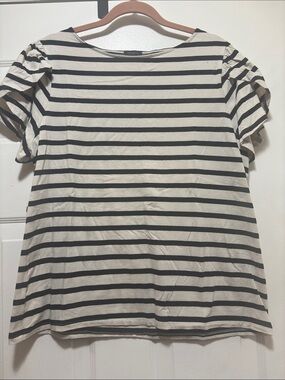 Ann Taylor Black & Cream Striped Short Sleeve Tee
